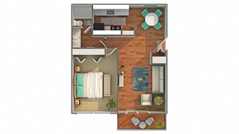 Floor plan for 1 bed, 1 bath, 625 sqft